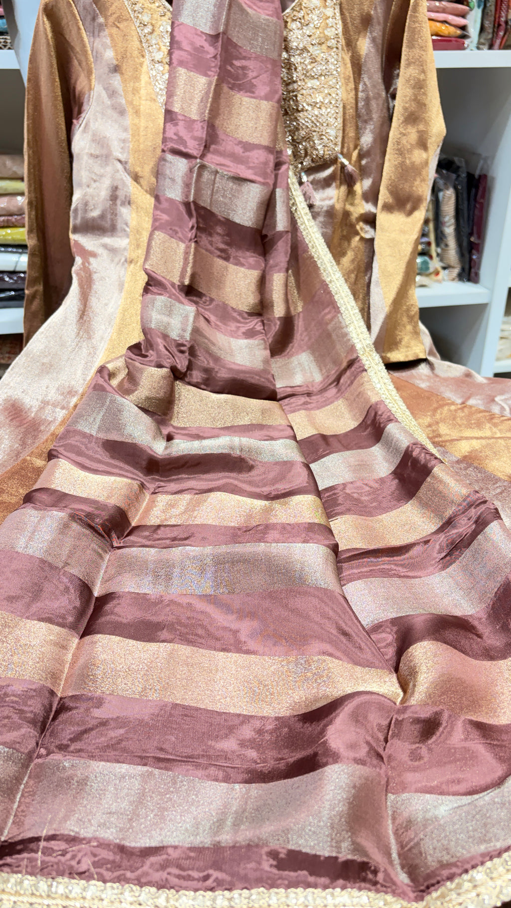 Shimmer tissue anarkali set