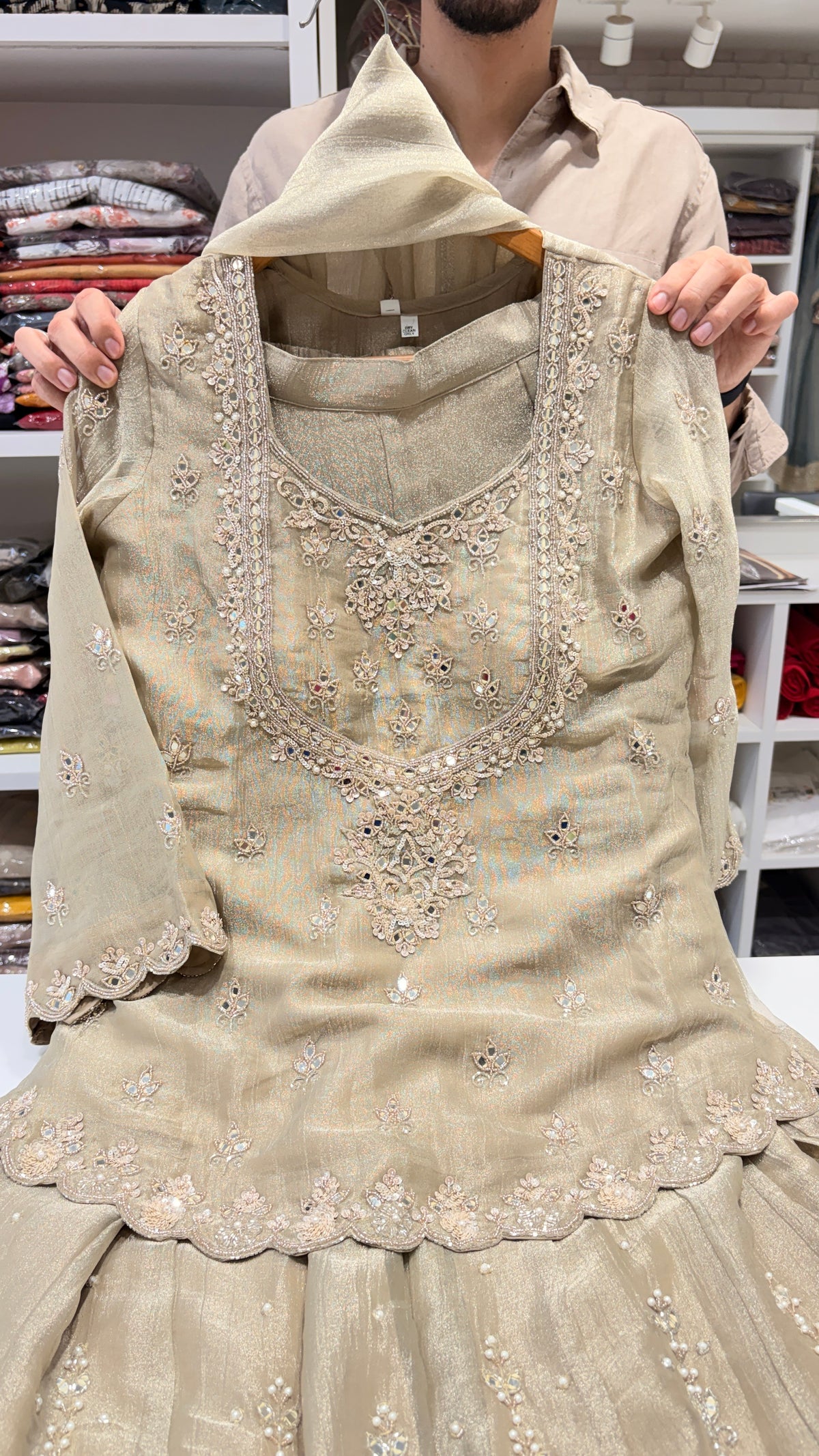 Grey gold sharara set