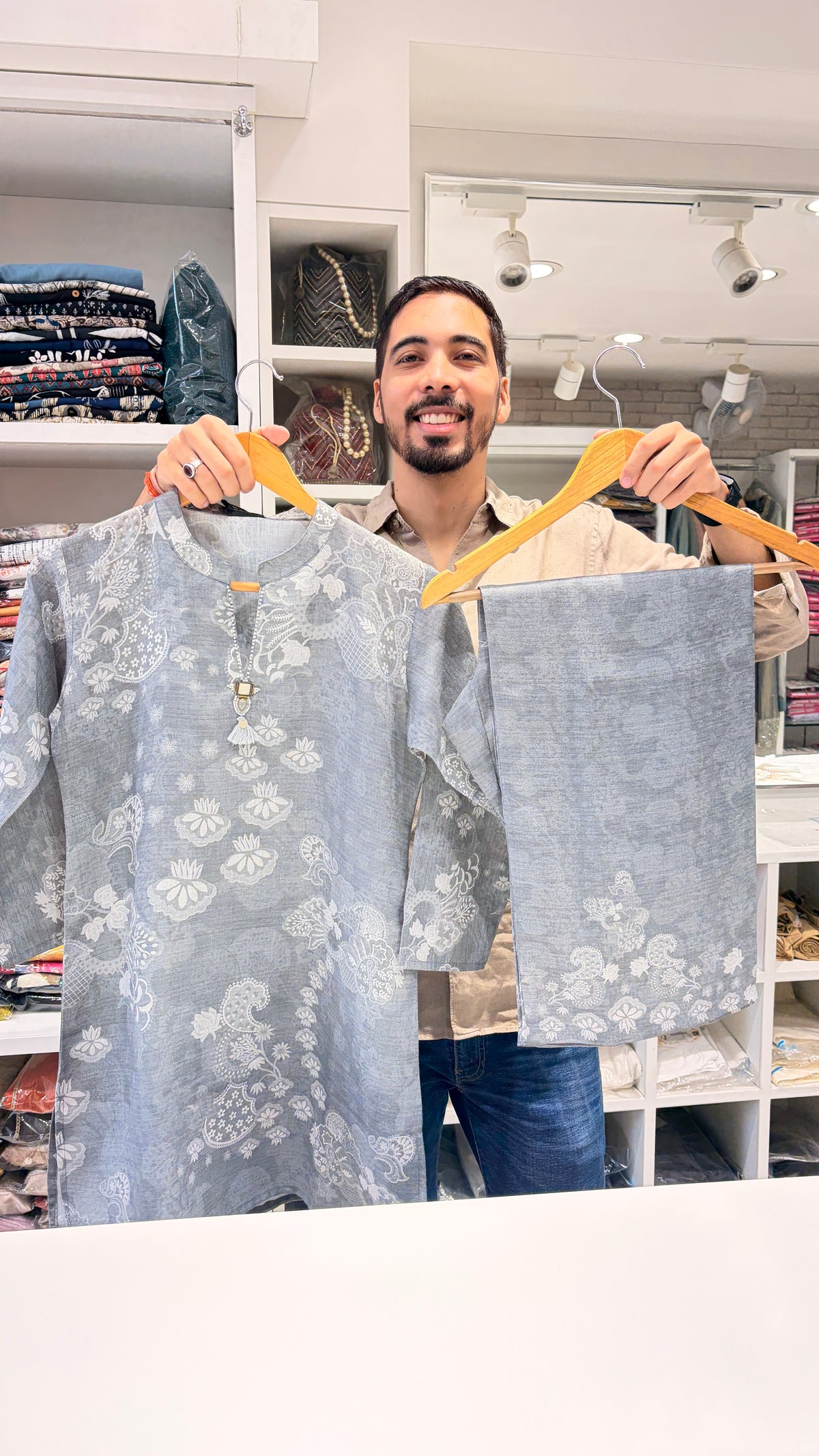 Khadi cotton grey co ord set
