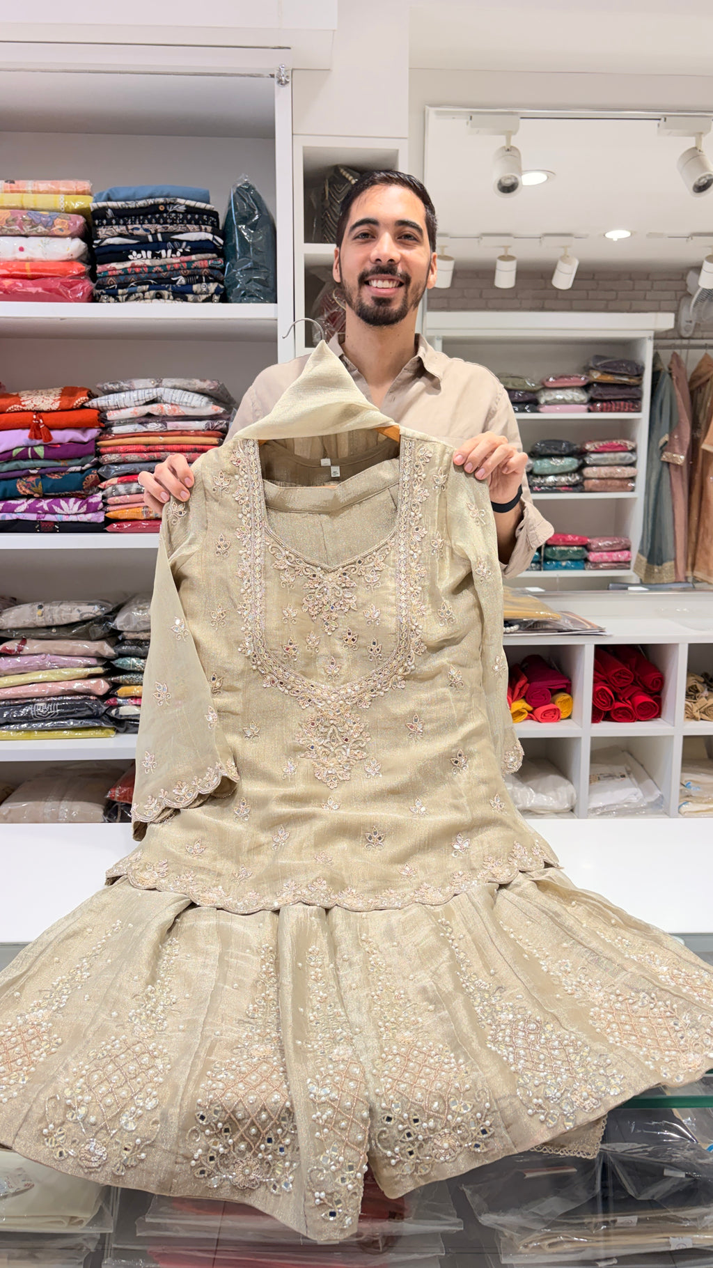 Grey gold sharara set