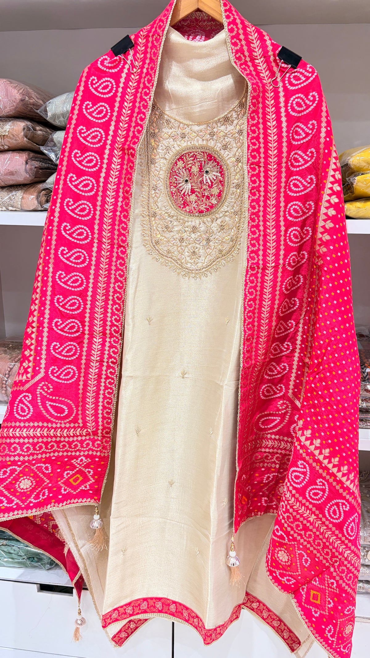 Tissue Unstitched Suit with Sequin & Stone Embroidery